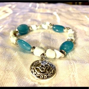 Larimar Stone, Stretchy Bracelet, with Om Charm